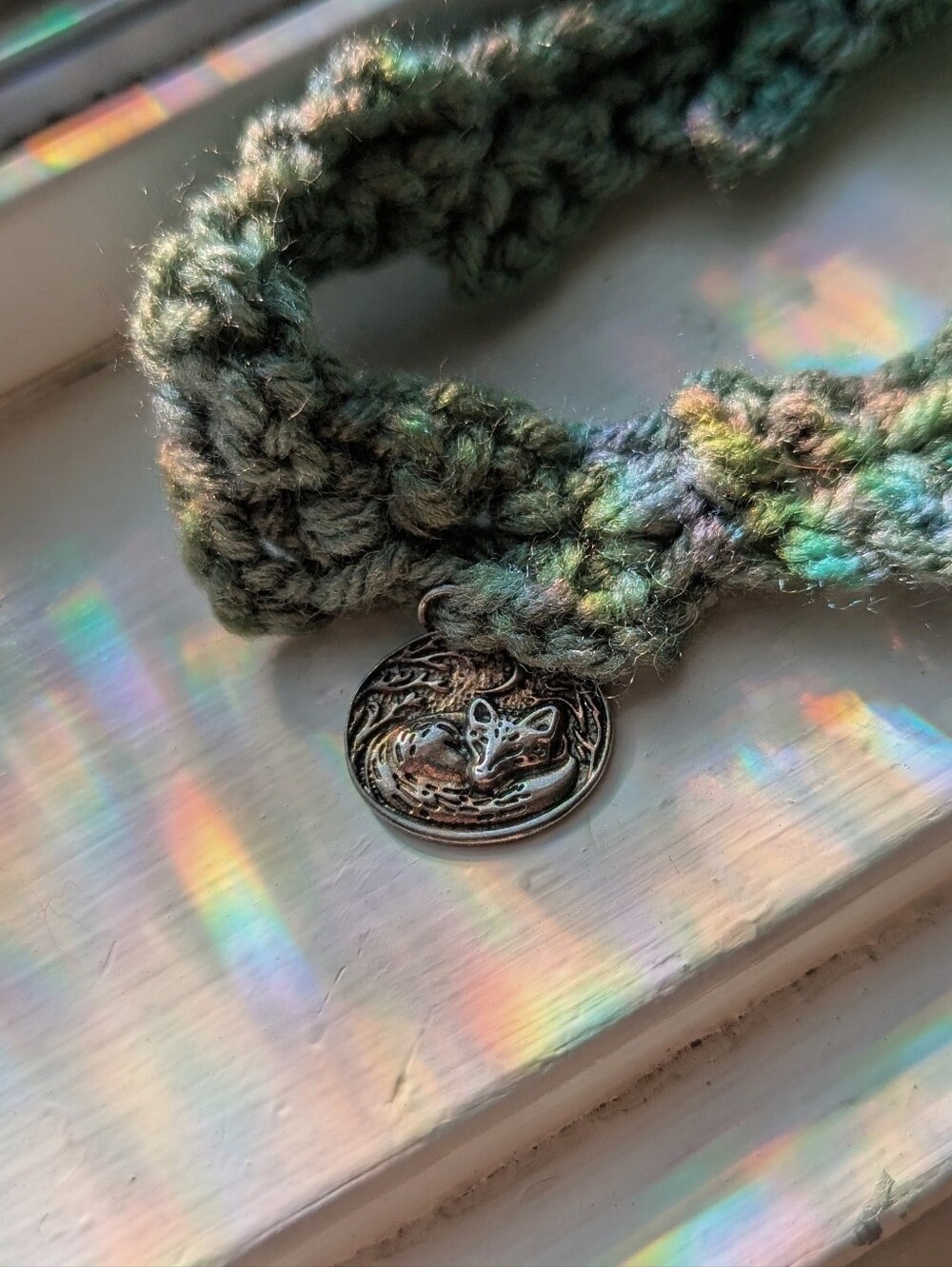 FOREST FOX 🦊 handmade crochet sage green fox charm choker necklace